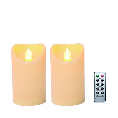 NEW Flameless Timer Pillar Bisque Color Candles with Wavy Edge Count of 3 