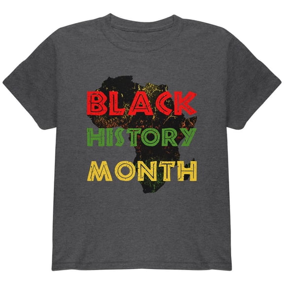 Black History Month Africa Distressed Youth T Shirt Dark Heather YXL