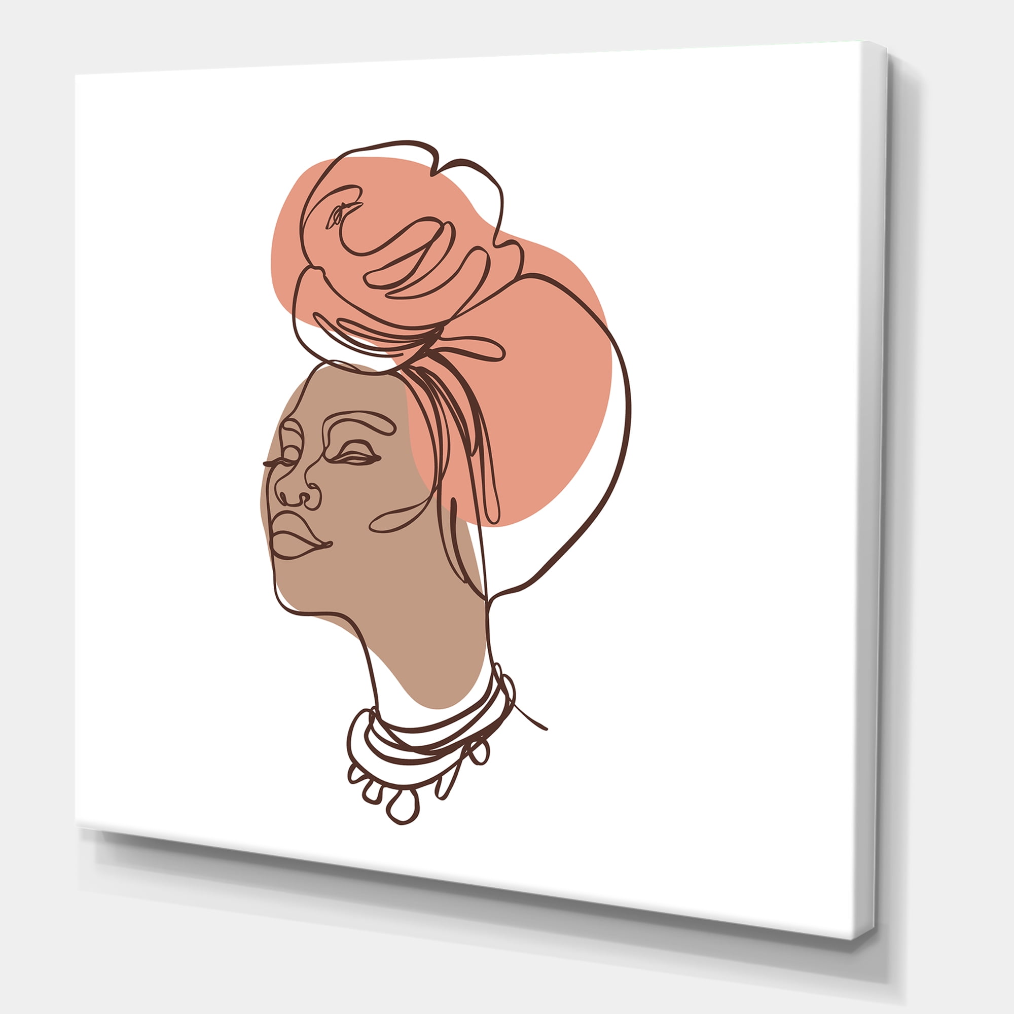 Designart ' One Line Portrait of Afro American Woman IV ' Modern Canvas Wall Art Print