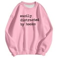 thumbnail image 3 of Easily Distracted By Books Sweatshirts for Women Long Sleeve Crewneck Book Lovers Reading Sweatshirt Pullover Tops, 3 of 5