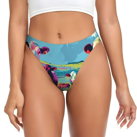 Adobk Pop Art Colorful Cows Print Seamless Women Underwear Thongs No Show Ladies Thong No Line Breathable Comfortable Panties Undies for Women-X-Small
