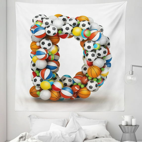 Letter D Tapestry, Typescript in Sports Inspired Style Fun Game Match Play Boys Design, Fabric Wall Hanging Decor for Bedroom Living Room Dorm, 5 Sizes, Multicolor, by Ambesonne