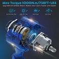 thumbnail image 3 of DURFICST 1000N.m Cordless Impact Wrench, 1/2" High Torque, 2x 4.0AH Battery, 4 Sockets & 2 Extension Rods, Single Pack, 3 of 7