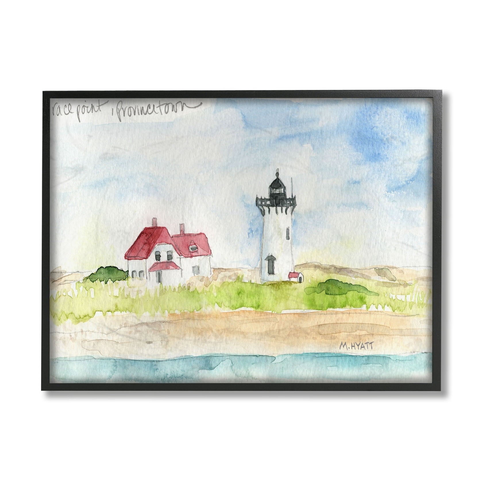 Stupell Industries Race Point Lighthouse Coastal Water Landscape Grey Framed, 16 x 20, Design by Melissa Hyatt LLC