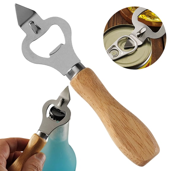 Multi Functional Stainless Metal Rubber Wood Handle Can Opener