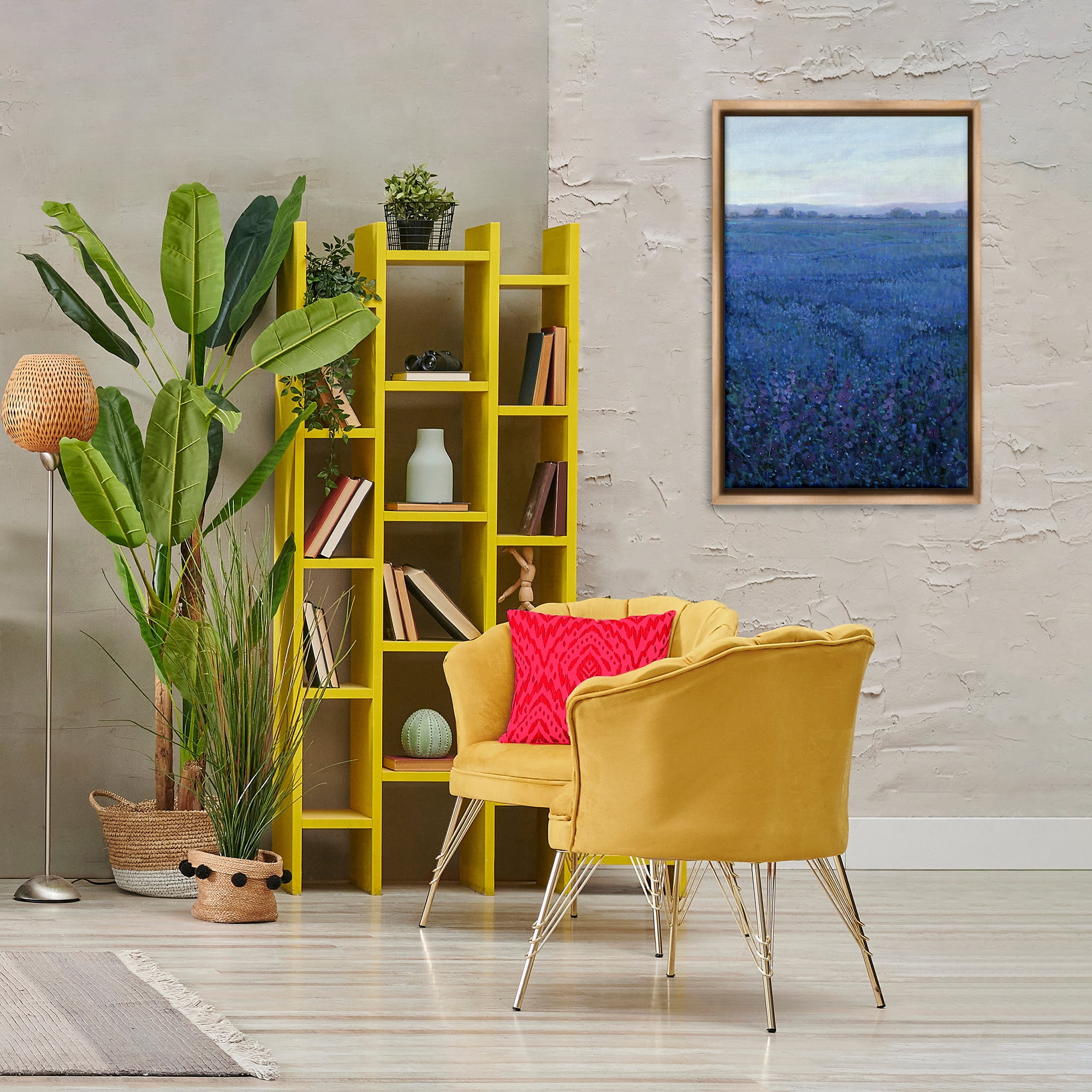 Stupell Industries Vast Blue Fields View Landscape Painting Brown Floater Framed Art Print Wall Art, 21 x 31