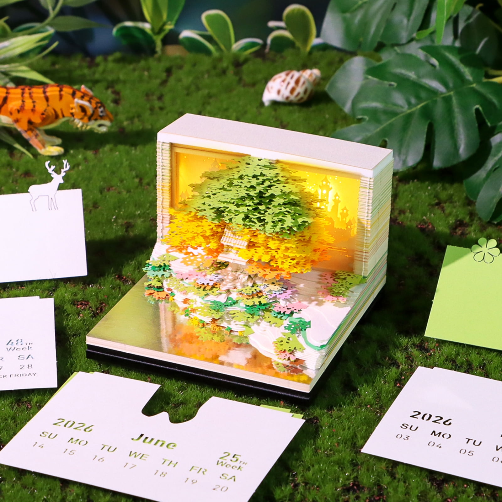 2026 Blossomy Treehouse Weekly Planner, Press Button Panes, Art Grade Paper with LED Note Panel