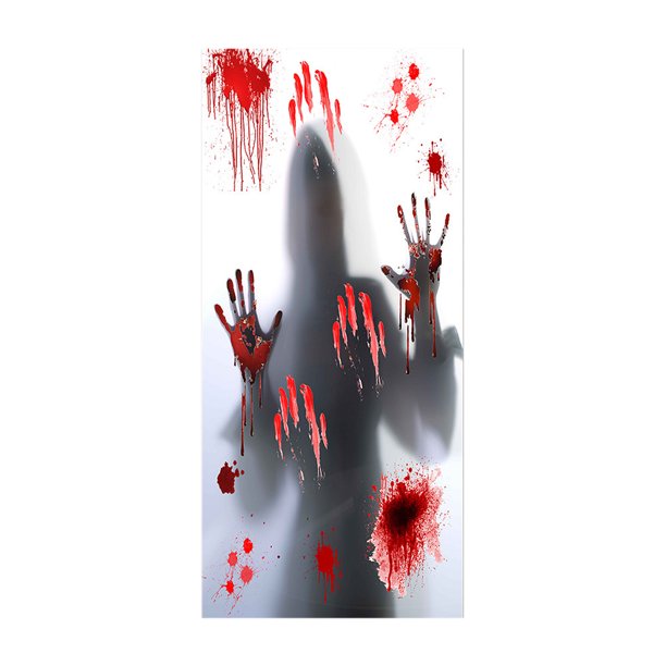 Etiqueta engomada de la puerta 3D de Halloween Scary Bloody Handprint Autoadhesivo Etiqueta de la pu Tomshoo Tipo 4