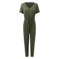 thumbnail image 3 of Baqcunre Women's Deep V Neck Short Sleeve Wrap Drawstring Waist Jumpsuit,Color Army Green,Size S-XXL, 3 of 8
