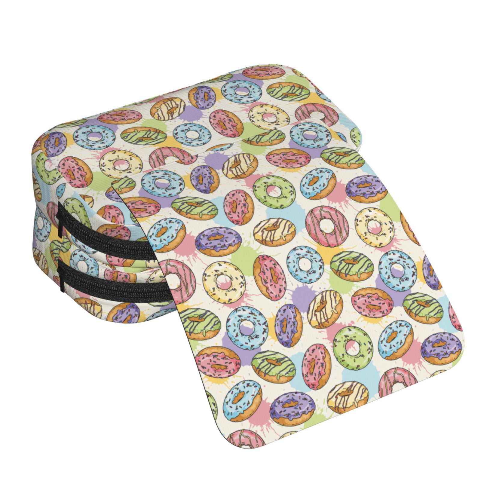 Rateoe Glazed Donuts Pattern Double Clamshell Pen Case, Storage Organizer with Two Zipper Compartments– Holds Up to 50 Pencils & Pens
