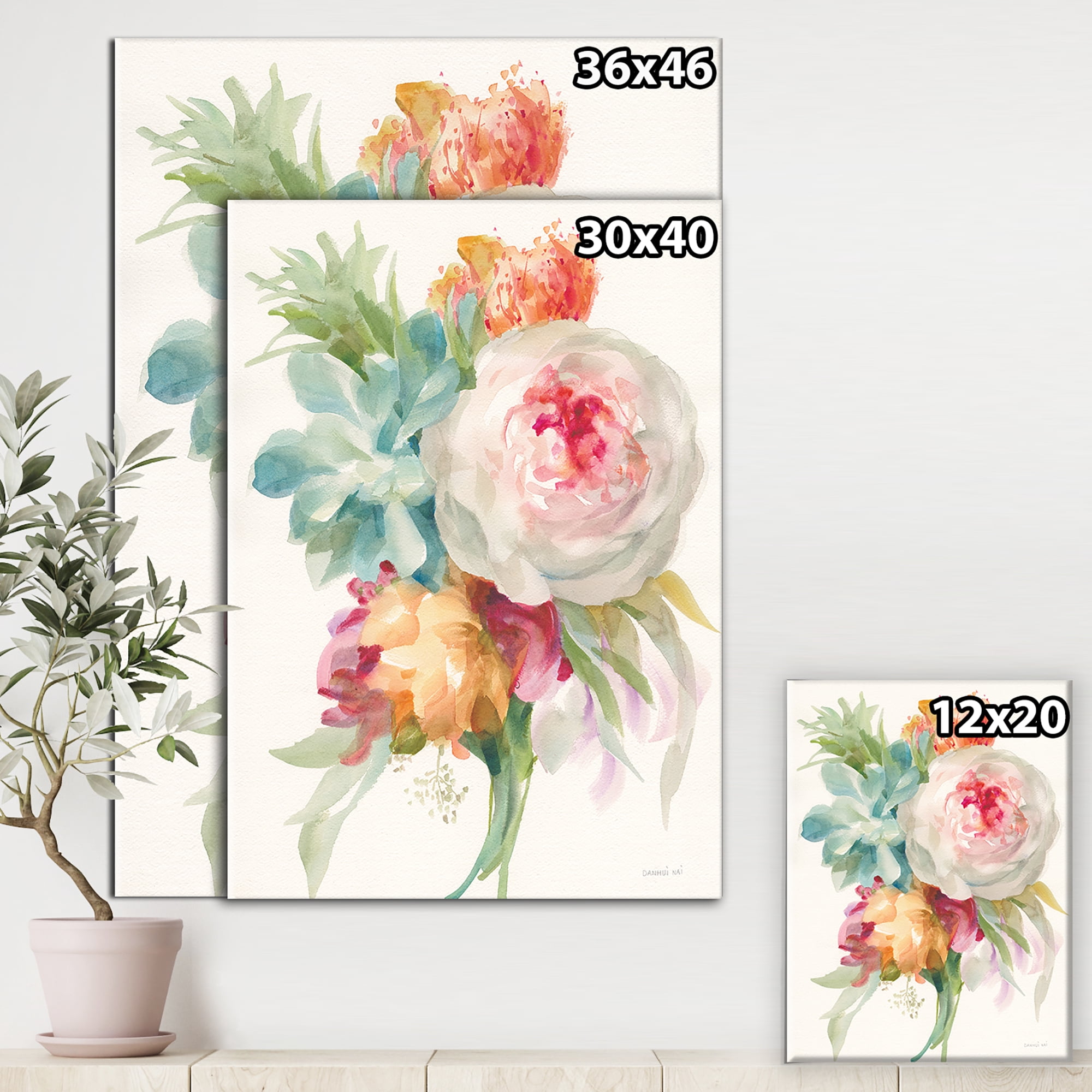 Designart 'Multicolor French Bouquet II' Farmhouse Premium Canvas Wall Art