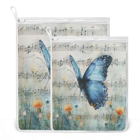 2 Pack Mesh Laundry Bags Rhapsodies and Butterfly Durable Polyester Wash Bags with Zipper 2 Sizes Reusable Delicates Bag for Washing Machine Travel Storage