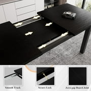 iPormis 5-Piece Dining Table Set for 4-8 People, Extendable Kitchen Table Set with 2 Benches and 2 Square Stools, Black