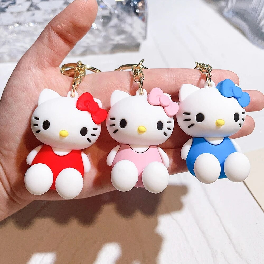 Kawaii Sanrio Hello Kitty Keychain Cartoon Doll Cute Kitty Pvc Key Chain Soft Rubber Car Key Ring Women Bag Pendant Girl Gift