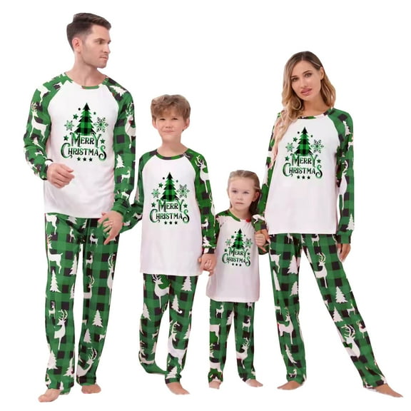 Parent-Child Christmas Nightclothes, Long Sleeve Round Neck Tree Print Tops  Trousers Suit/ Infants Romper