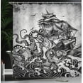thumbnail image 4 of Ambesonne Nautical Shower Curtain, Monochrome Kraken and Ship, 69"Wx84"L, Charcoal Grey Pale Taupe, 4 of 5