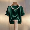 thumbnail image 5 of Jsaierl Short Sleeve Satin Tops for Women Casual Vacation Shirts Crewneck Classic Ladies Blouses Boho Solid Tshirts Top S-2XL, 5 of 6