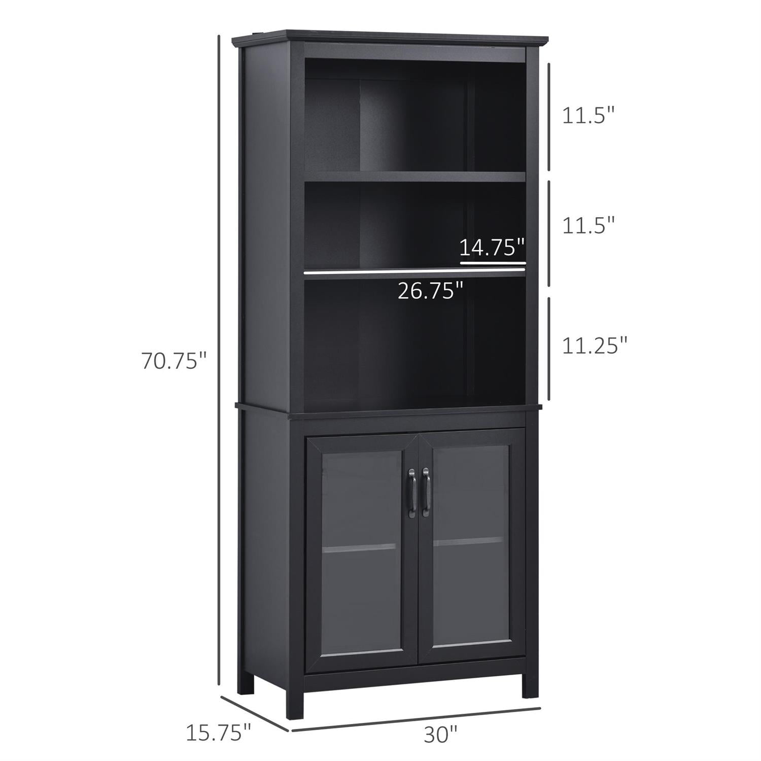 Demi Bonn 71" Bookcase Storage with Adjustable Shelves & Glass Doors for Home Office Spaces, Black