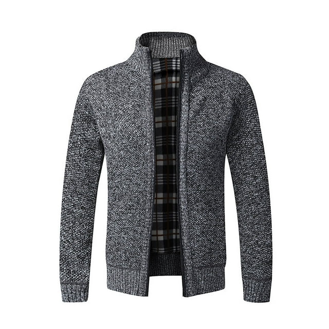 jsaierl Cardigan Sweaters for Men Knit Zip Up Stand Collar Outwear Slim Long Sleeve Woolen Warm