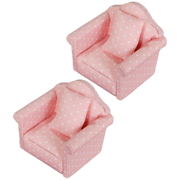 HONITANO 2Sets Miniature Doll Couch Pink Fabric Diy Room Decor Look For Dollhouse Furniture