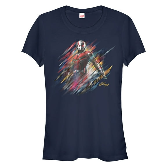 Junior's Marvel Ant-Man and the Wasp Rainbow Streaks  Graphic Tee Navy Blue Medium