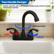 Bathroom Sink Faucet 4 Inch 2 Handle Centerset Fit for 2 or 3 Holes, 360 Swivel Spout RV Camper Bathroom Vanity Sink Faucets, Matte Black