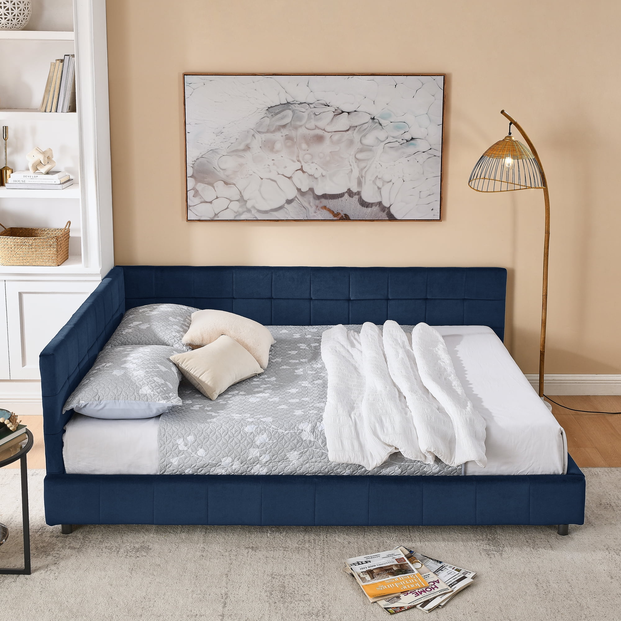 Ffz Queen Size Upholstered Tufted Bed Frame, Sofa Bed Frame With Comfortable Backrest And Armrests, Queen Size Bed For Bedroom, Living Room,Velvet