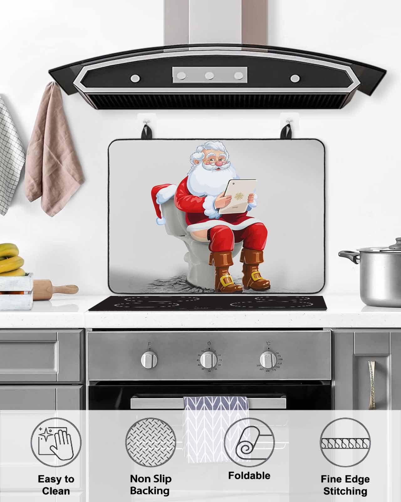 Large Induction Cooktop Protector Mat Christmas Stove Top Covers for Electric Stove, Funny Santa Claus on Toilets Xmas Abstract Decorative Stove Burner Cover Mats, Glass Top Stove Cover