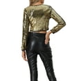 thumbnail image 3 of INSPIRE CHIC Sequin Crop Top for Women's Long Sleeve V Neck Sparkly Shiny Party Blouse XL Gold, 3 of 5
