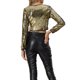thumbnail image 3 of TOP CROP CON LENTEJUELAS INSPIRADOR CHIC DE MANGA LARGA Y CUELLO EN V BRILLANTE Y RELUCIENTE PARA MUJER TALLA M ORO, 3 of 5