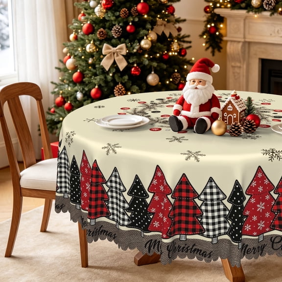 Nanqianyi Christmas Pine Wreath Round Tablecloth,60 Inch,Washable Polyester Table Cover for Winter Holiday