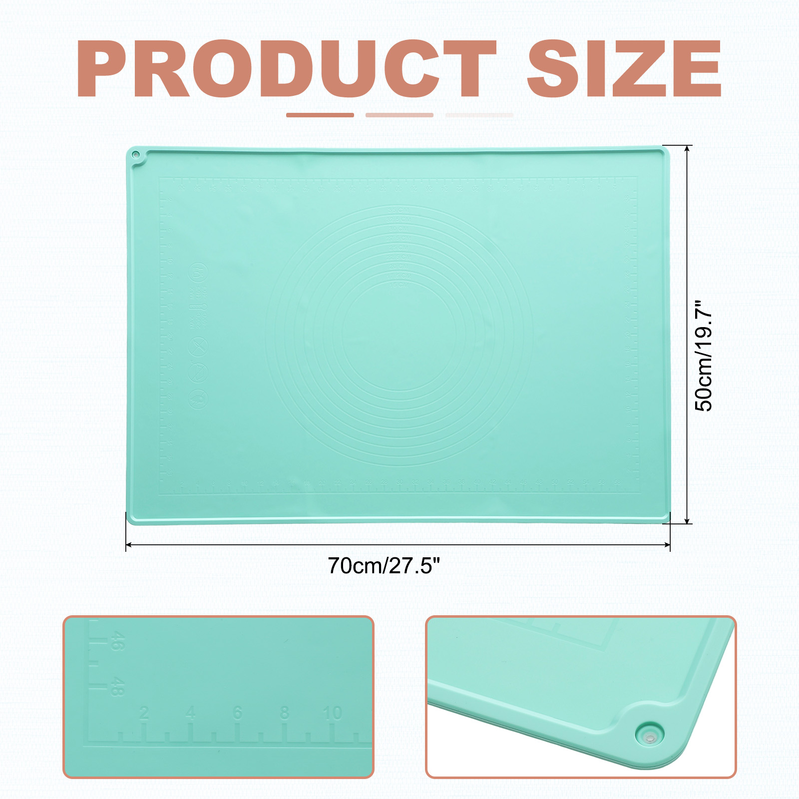 Silicone Pastry Mat, 27.5" x 19.7" Silicone Baking Mat with Measurements, Non-Stick Dough Rolling Mat Green
