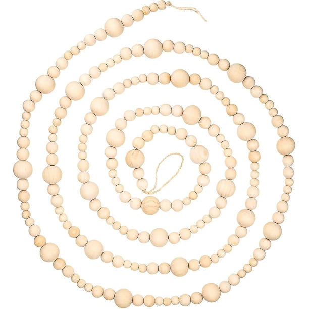 Guirnalda de cuentas de madera de 10 pies, guirnalda rústica de árbol de perlas, cuentas de oración decorativas para colgar en la pared (beige)