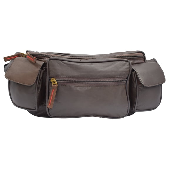 Large Genuine Leather Fanny Pack Waist Bag with Cellphone Pouch & Front Pocket RFID Protected