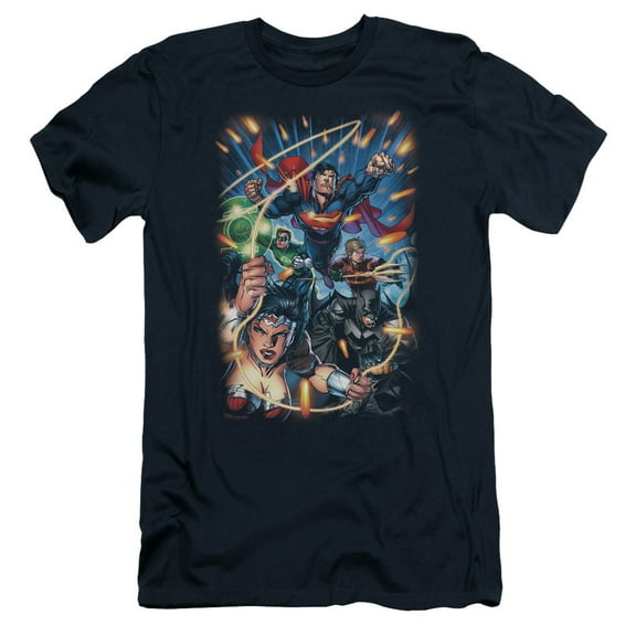 JLA Justice League Under Attack S/S Adult 30/1 T-Shirt Navy