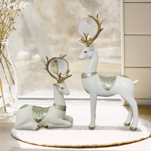 2 piezas estatuas de ciervos Macarena escultura de reno adorno de mesa Figura de escritorio Blanco
