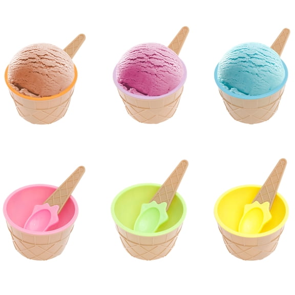 Ikoopy Reusable Plastic Ice Cream Bowl With Spoon Candy Color Dishwasher Safe Stackable Dessert Bowl for Summer Holiday Party