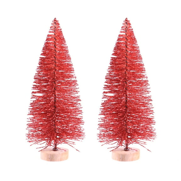 Gregiular 2pcs Mini Artificial Christmas Tree Cedar with Wood Base Desktop Miniature Ornaments Christmas Decoration (Red)