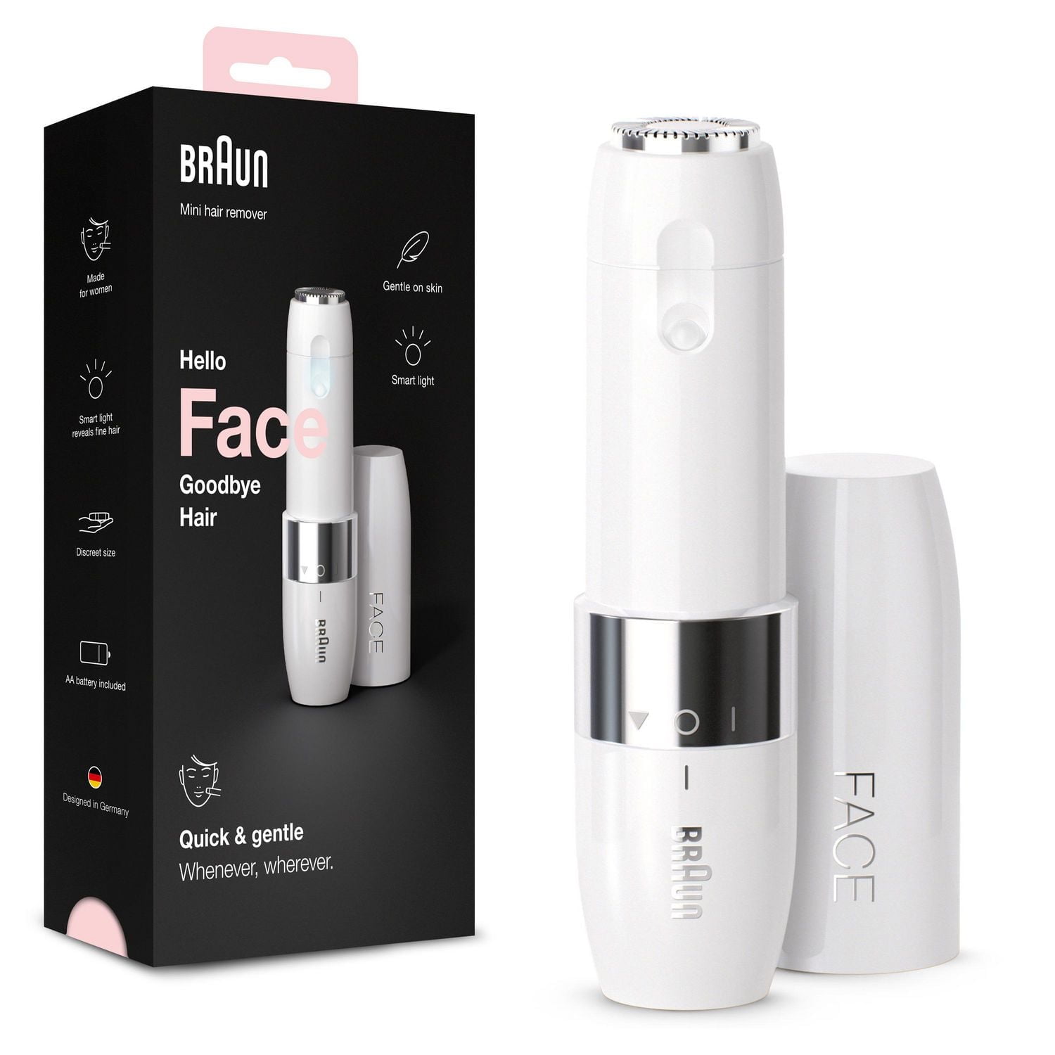 Mini épilateur électrique Braun visage pour femmes mini épilateur, brosse de nettoyage, pile AA