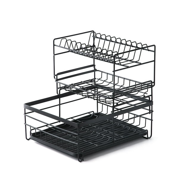 Gecheer Dish Drying Rack 3 Tier Dish Rack Steel with Removable Drain Board Storage Rack for Dish
