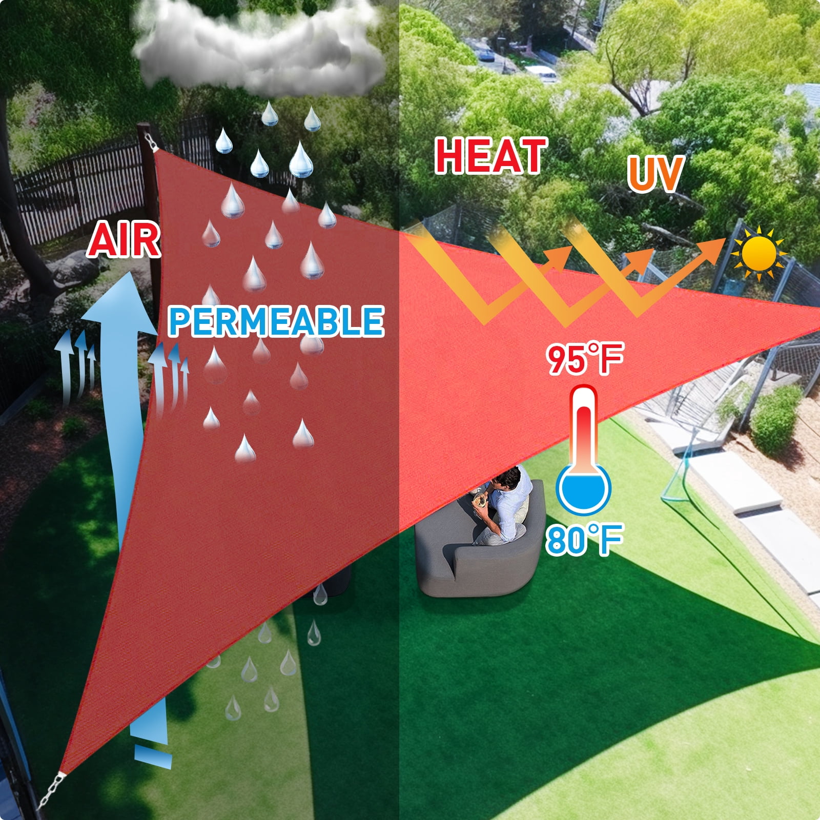 12'X12'X12' HDPE Sunshade Sail, Scarlet