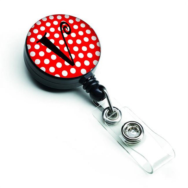 Carolines Treasures CJ1012-VBR Monogramme Initiale V Rouge et Noir Polka Points Rétractable Badge Bobine