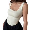 thumbnail image 1 of Camiseta sin mangas ajustada y ajustada, camiseta sin mangas ajustada con cuello en U elástica de Color liso para mujer, verano, 1 of 8