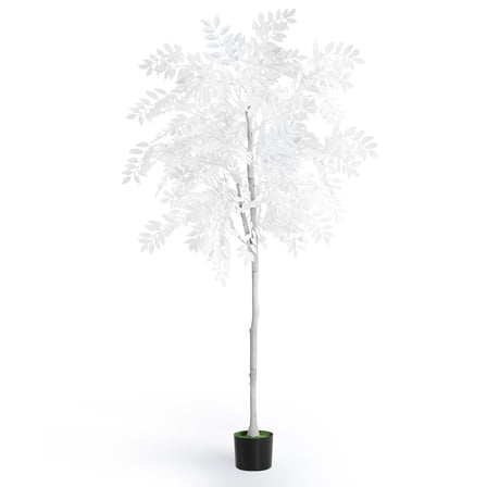 6FT White Silk Artificial Ficus Tree - Realistic Faux Tree in Black Pot for Home, Office & Porch Decor