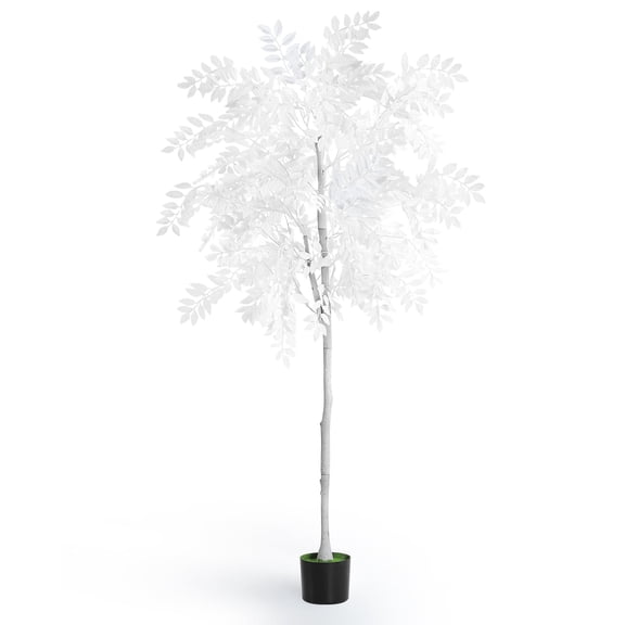 6FT White Silk Artificial Ficus Tree - Realistic Faux Tree in Black Pot for Home, Office & Porch Decor