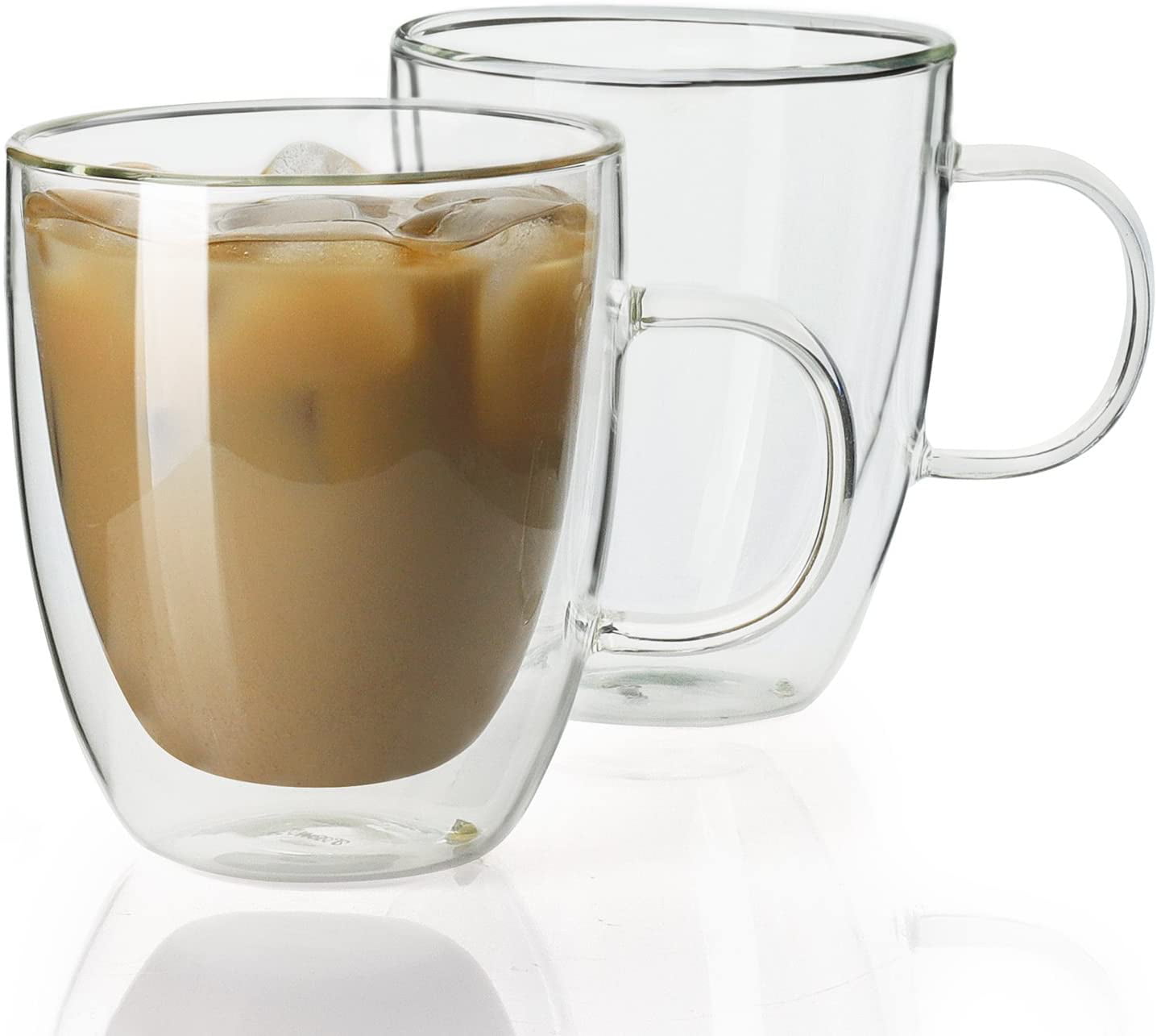 Clear Double Layer Glass Cups SET OF 2 Double Wall Insulated Coffee Glass Cups 