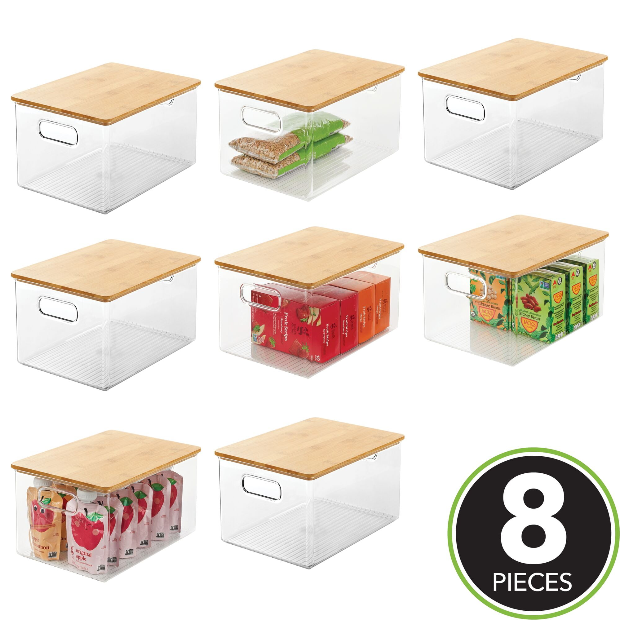 ANMINY 6PCS Clear Plastic Storage Bins Lidded Stackable Basket Box Set with  Bamboo Removable Lid Handle Kitchen Closet Shelf Decorative Kid Toy Cloth