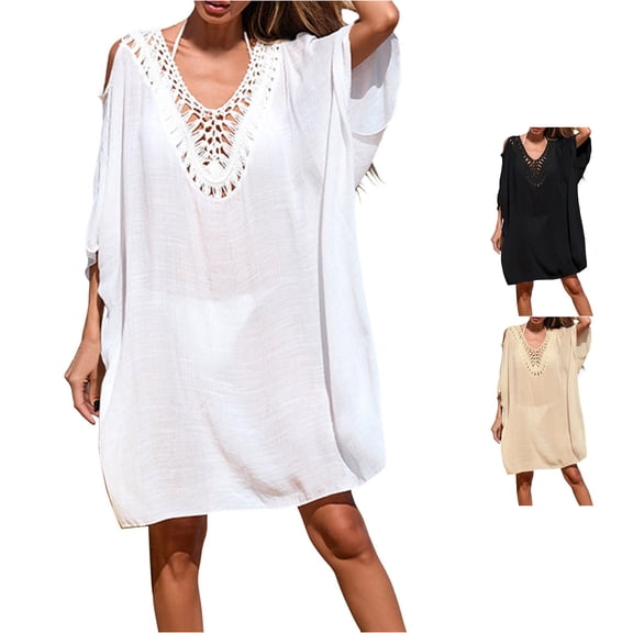 Xiaoxatg Womens Swim Cover Up, Swimwears Cover Up for Plus Size Bathing Dress Design V-Neck Friendly Lightweight Beachwear White One Size