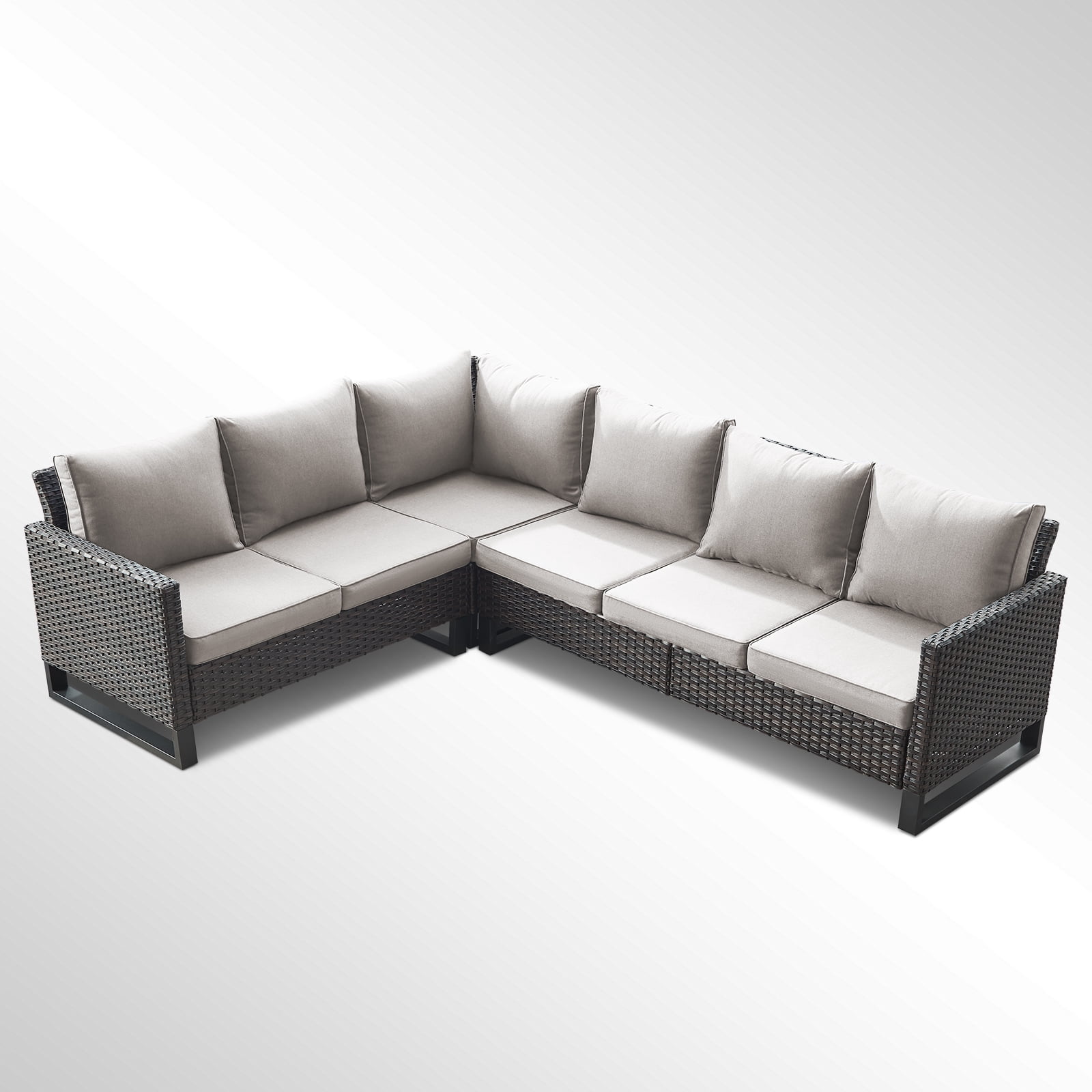 POCASSY Outdoor Furniture Set with Outdoor Sectional Sofa, 102 Inch Width Patio L Shape Sectional Sofa Brown Wicker Rattan Couch for Porch Deck Backyard, Brown/Beige