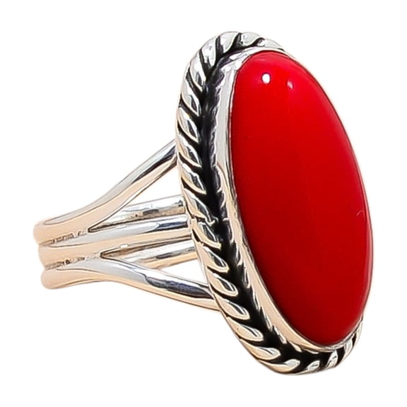 Red Coral 925 Sterling Silver Ring, 20X10 mm Oval Gemstone Ring, Red Ring, Christmas Gift, Unique Jewelry Ring, Adjustable Ring V12856R2123116
